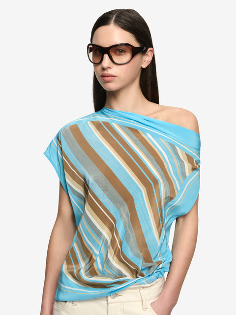 ELARIS DRAPE TOP - SANDALWOOD STRIPE