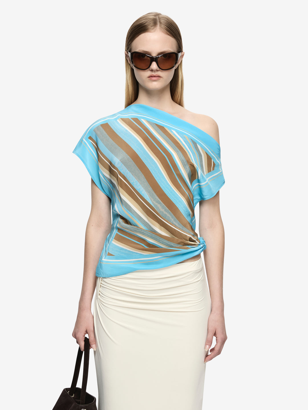 ELARIS DRAPE TOP - SANDALWOOD STRIPE