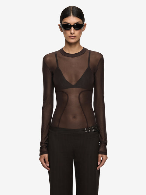 JUNIPER LONG SLEEVE TOP - DARK CHOCOLATE