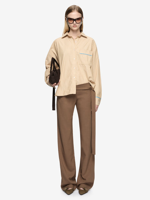 ZANDA SHIRT - TAN PINSTRIPE/AZURE BLUE