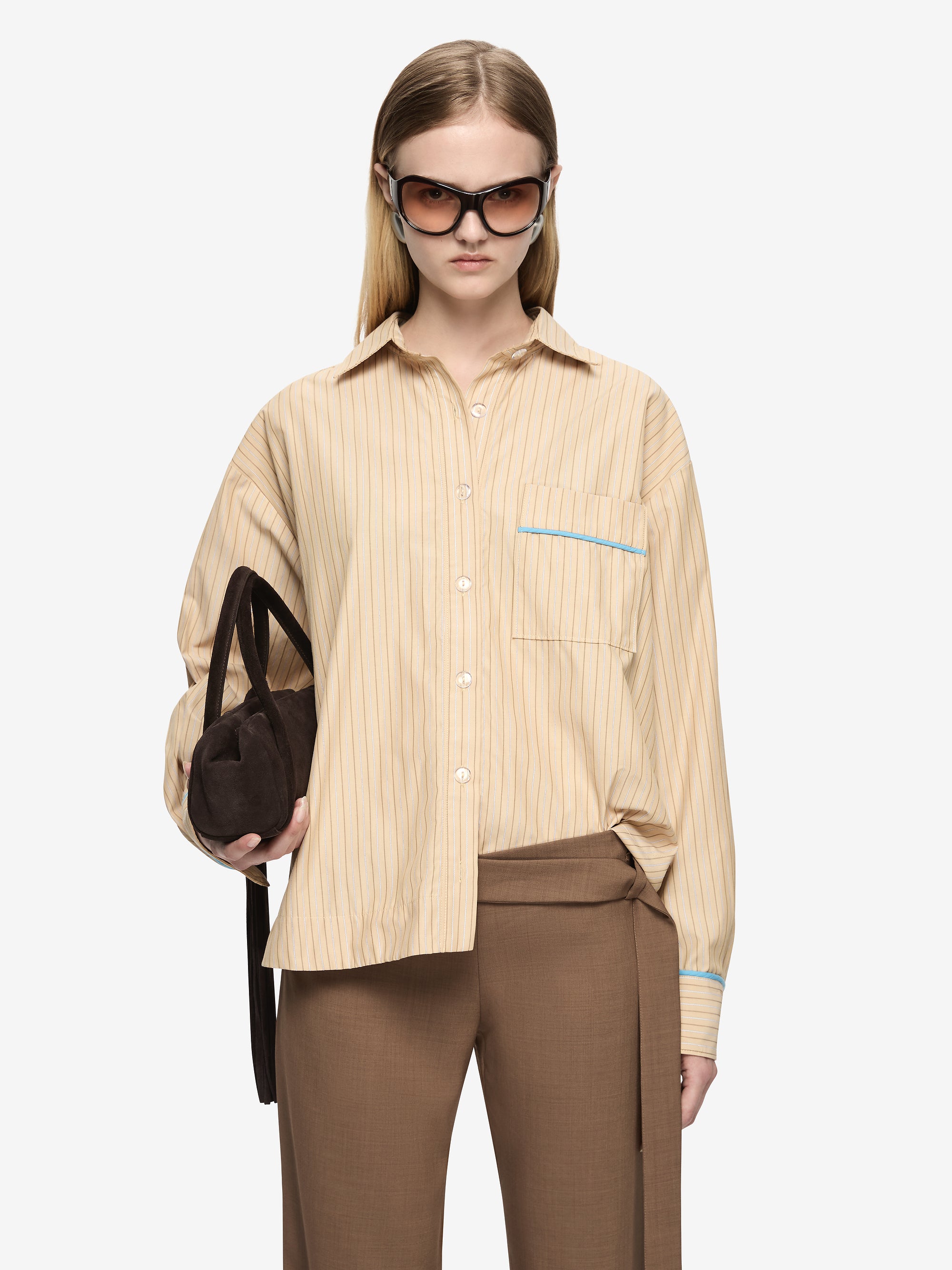 ZANDA SHIRT - TAN PINSTRIPE/AZURE BLUE – BEC + BRIDGE US