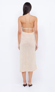 SADIE SPLIT KNIT MIDI DRESS - GOLD