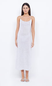 SADIE SPLIT KNIT MIDI DRESS - CRYSTAL