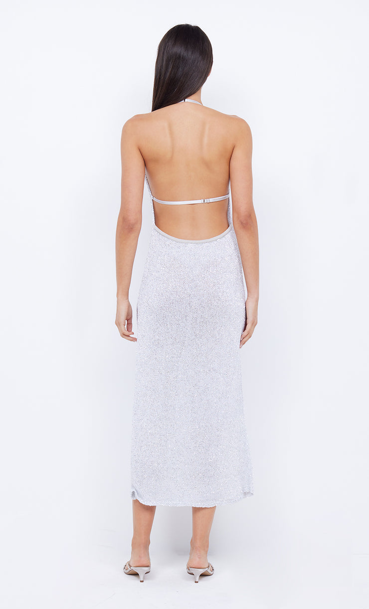 SADIE SPLIT KNIT MIDI DRESS - CRYSTAL