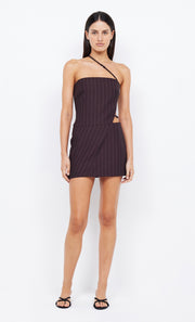 JADE ASYM MINI DRESS - PLUM PINSTRIPE