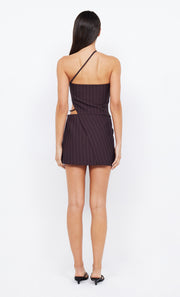 JADE ASYM MINI DRESS - PLUM PINSTRIPE