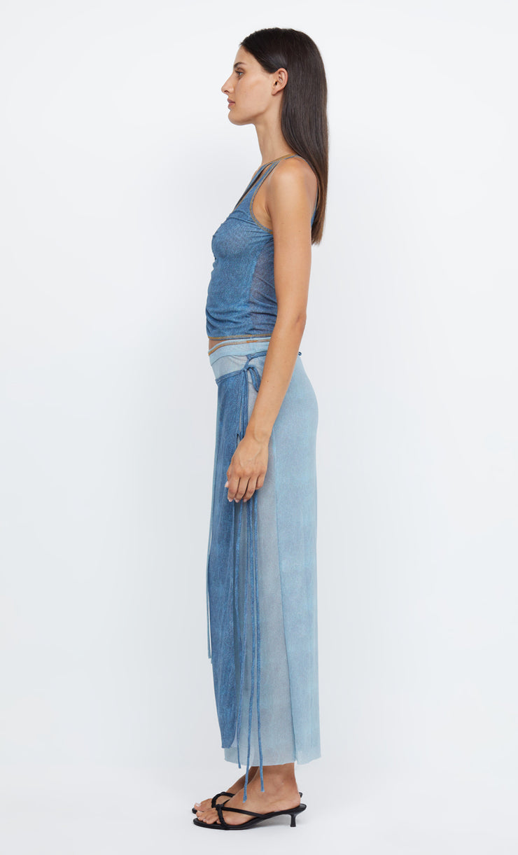 HAYDEN WRAP SKIRT - SPLICED DENIM