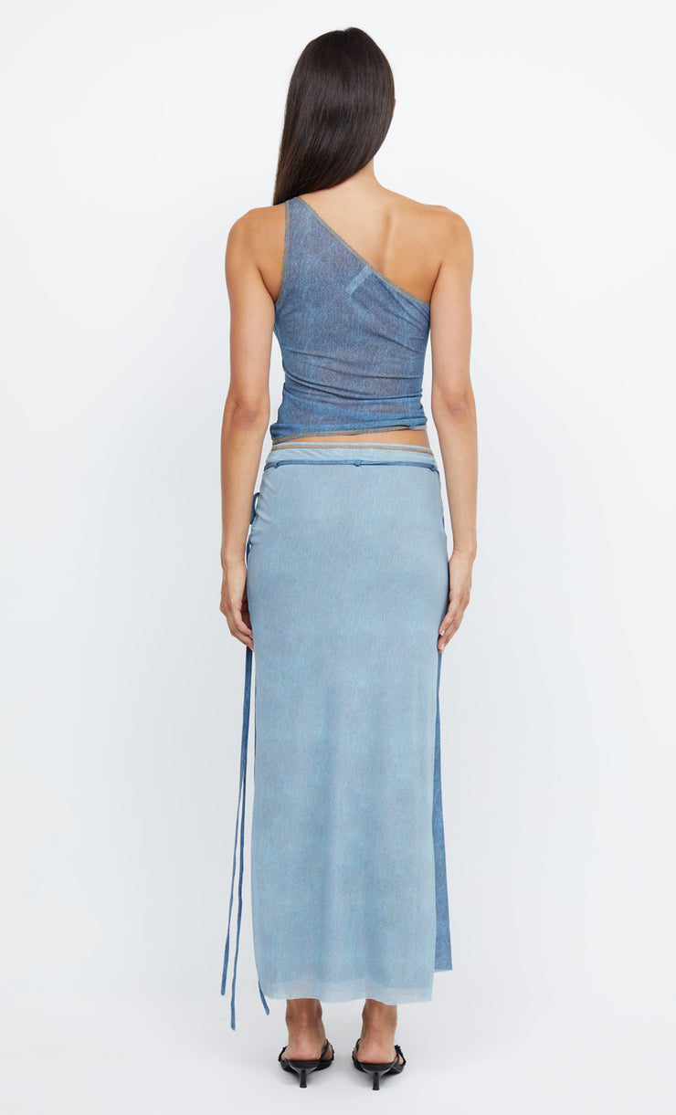 HAYDEN WRAP SKIRT - SPLICED DENIM