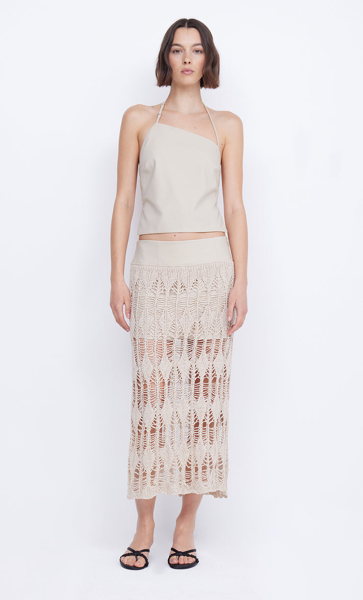 LYRA SPLIT MIDI SKIRT - BONE