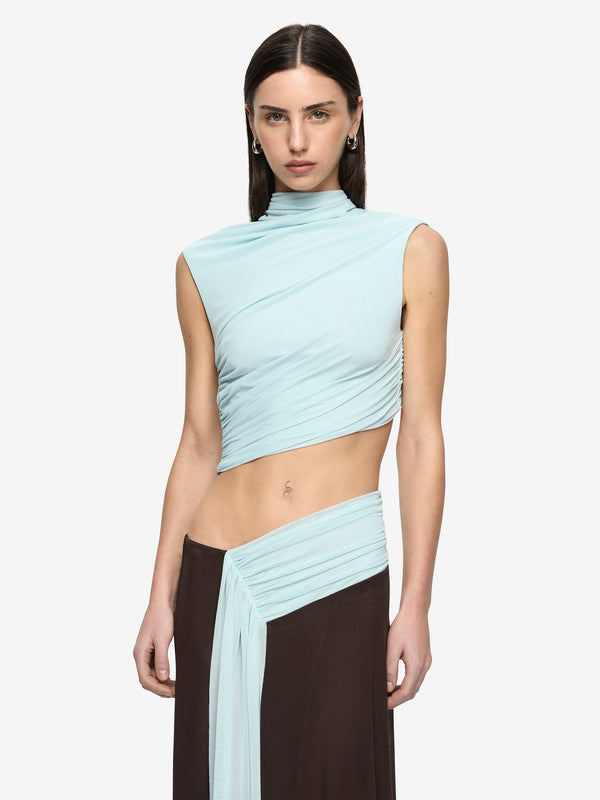 CONNI ASYM MIDI DRESS - ARCTIC BLUE / DARK CHOC