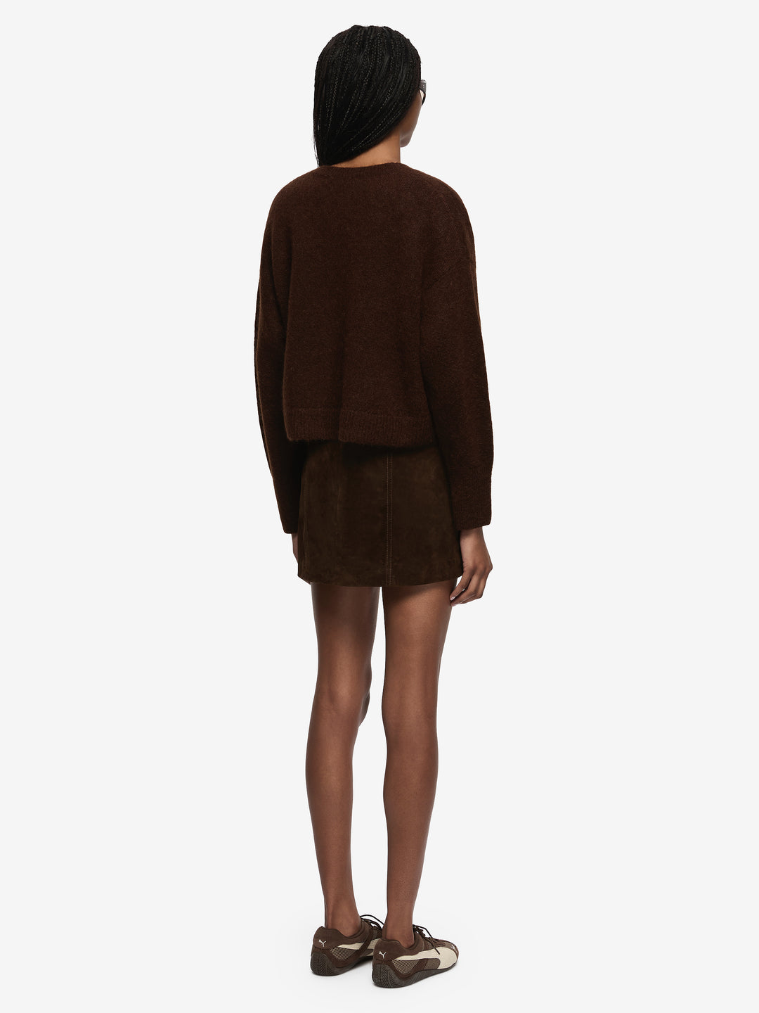 CAMPBELL V CROPPED JUMPER - DARK CHOCOLATE