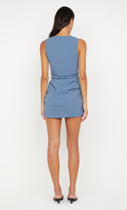 PRISCILLA MINI DRESS - STEEL BLUE