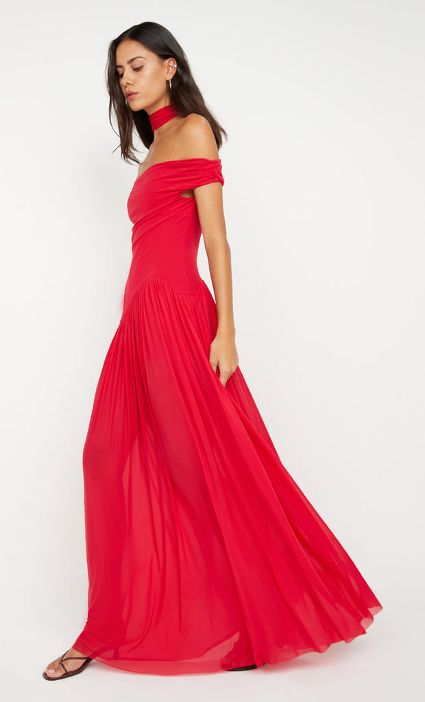 DEIJA OFFSHOULDER MAXI DRESS - STRAWBERRY