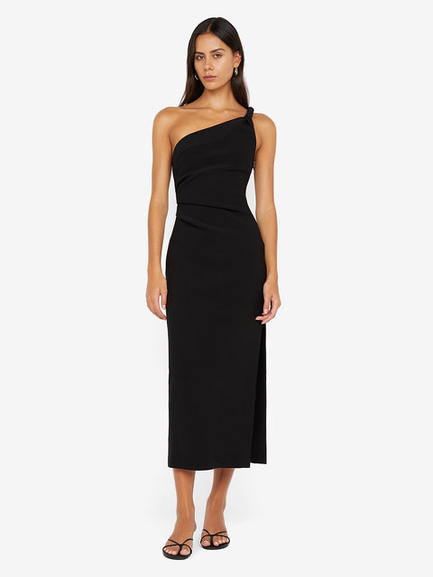 ARIVEN ASYM MIDI DRESS - BLACK