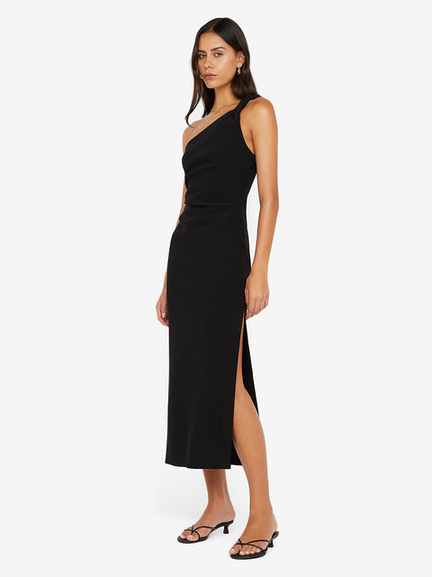 ARIVEN ASYM MIDI DRESS - BLACK