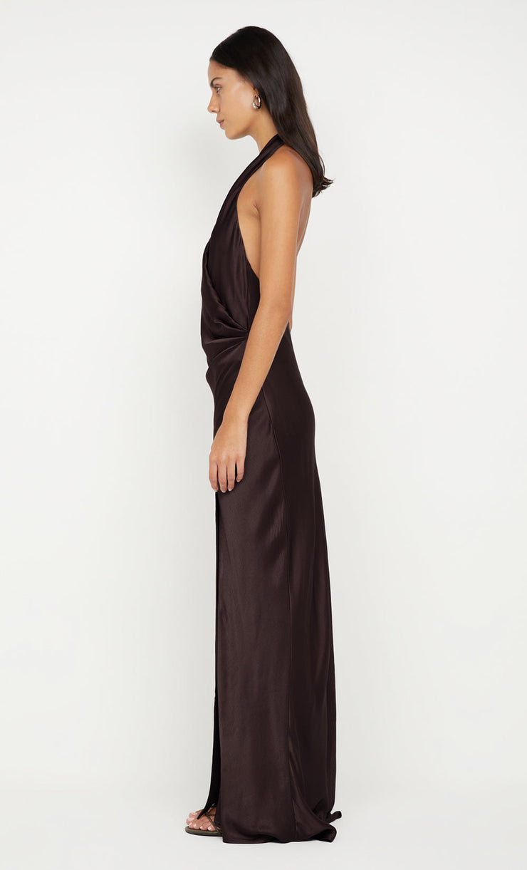 ELISIA WRAP MAXI DRESS - DARK CHOCOLATE
