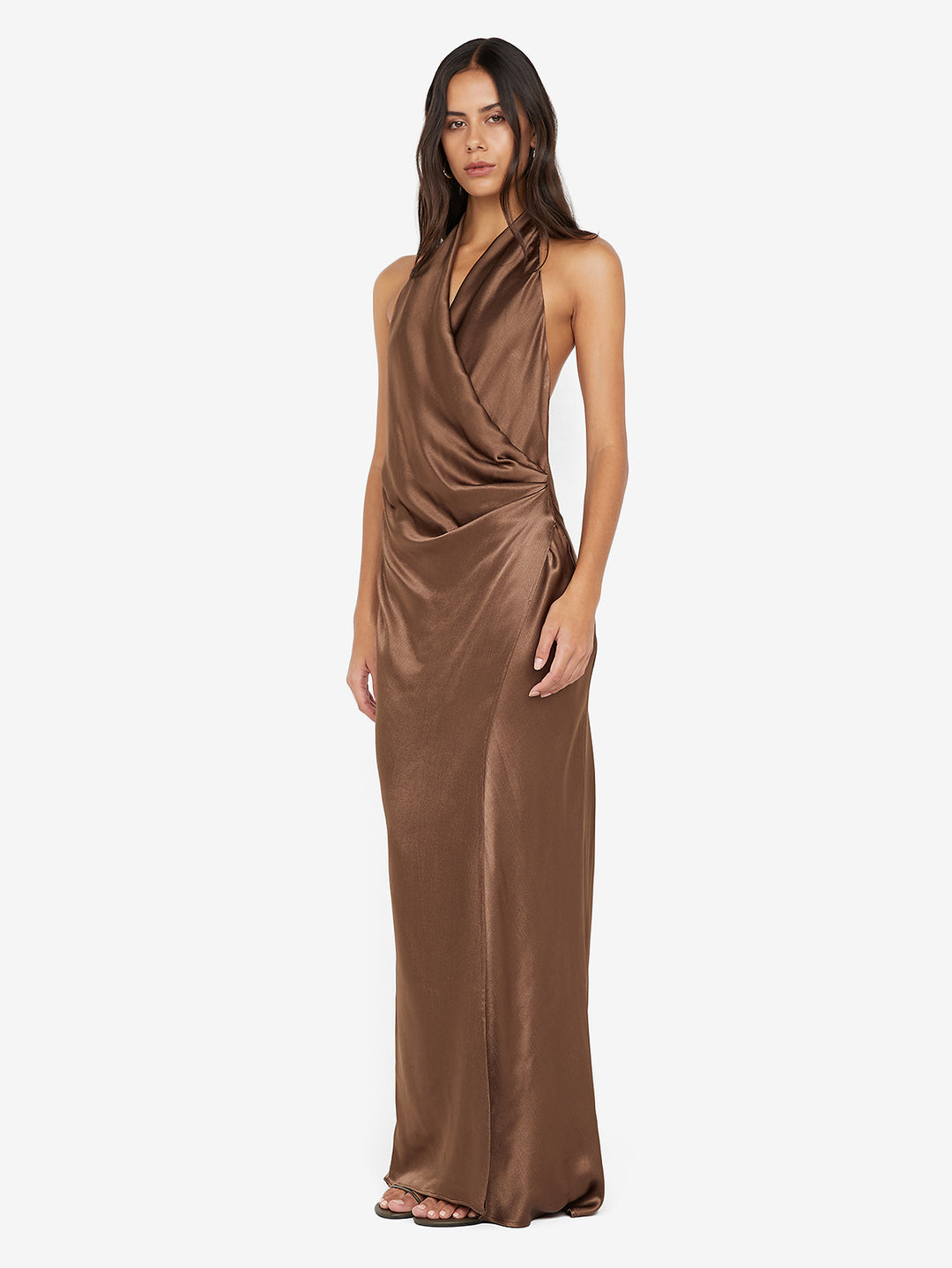bec and bridge brown silk dress Bec & Bridge Moon Dance Strapless Satin Maxi Dress Dark Brown BEC + BRIDGE
