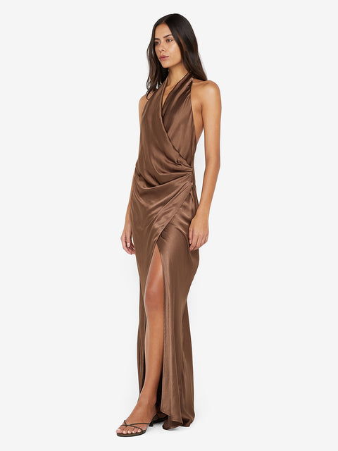 ELISIA WRAP MAXI DRESS - MILK CHOCOLATE