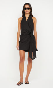 AUBREE WRAP MINI DRESS - BLACK