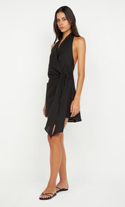 AUBREE WRAP MINI DRESS - BLACK