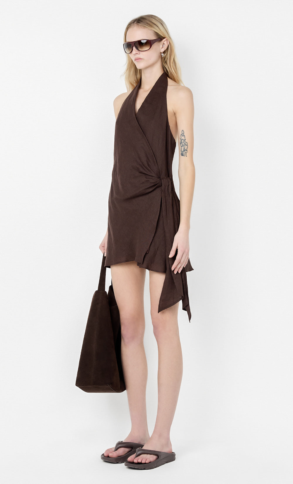 AUBREE WRAP MINI DRESS - DARK CHOCOLATE