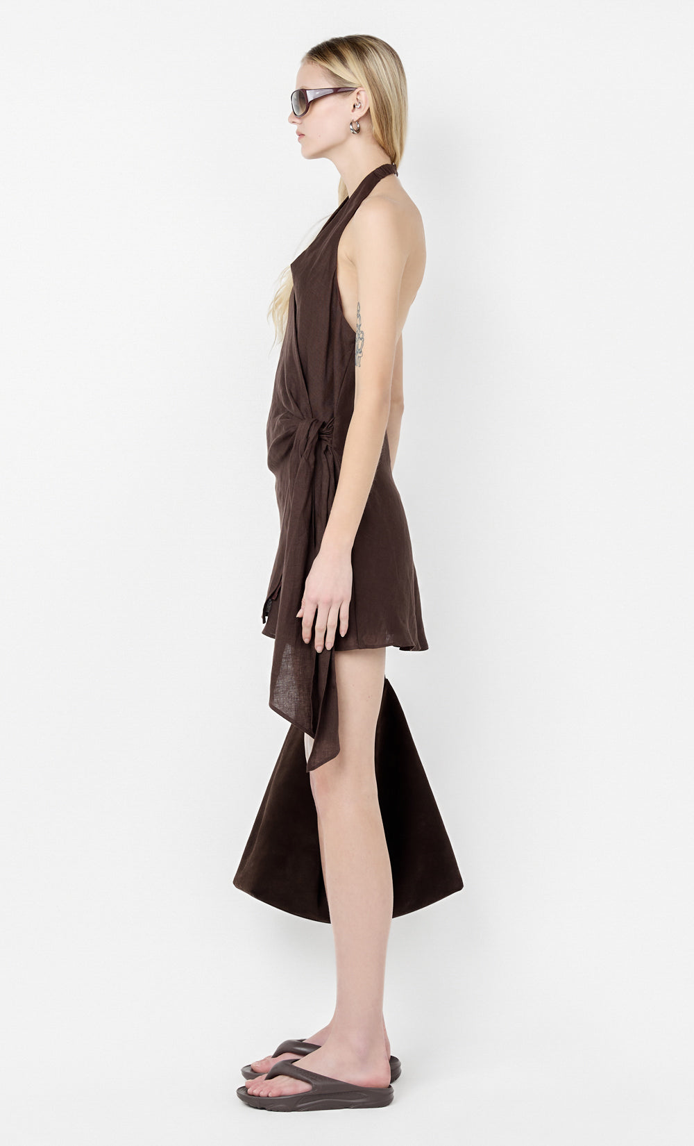 AUBREE WRAP MINI DRESS - DARK CHOCOLATE