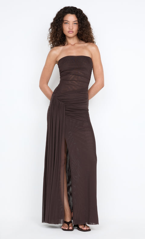 IDA STRAPLESS DRESS - DARK CHOCOLATE