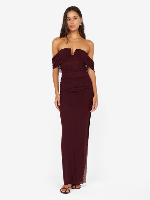 POPPY GATHERED MAXI DRESS - PLUM