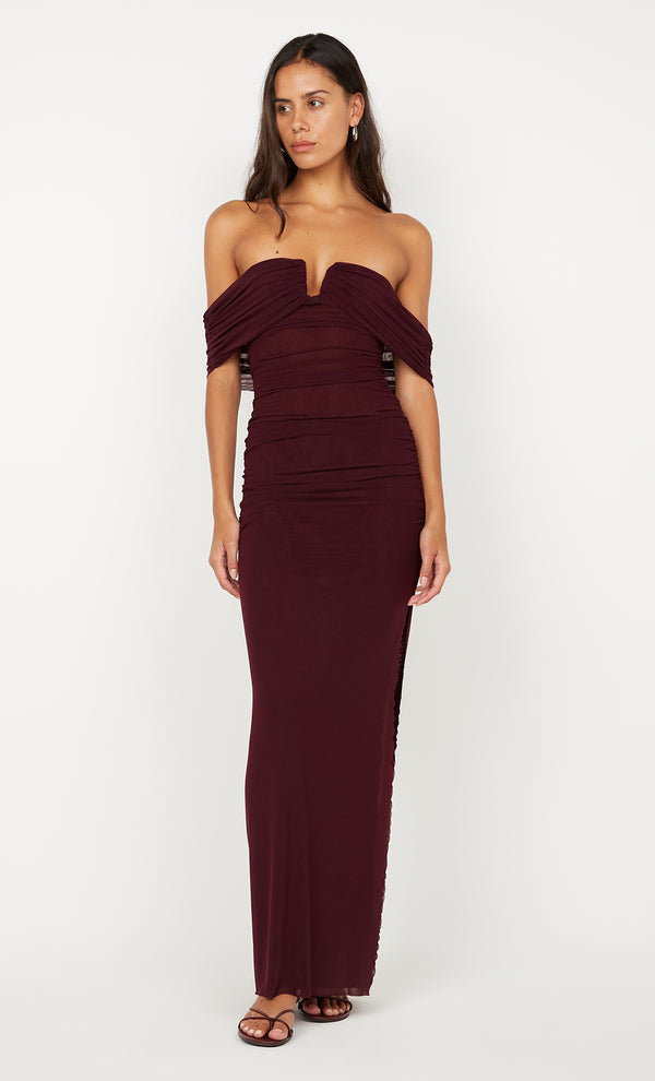 POPPY GATHERED MAXI DRESS - PLUM