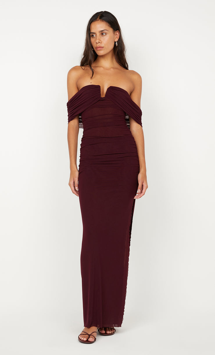 POPPY GATHERED MAXI DRESS - PLUM