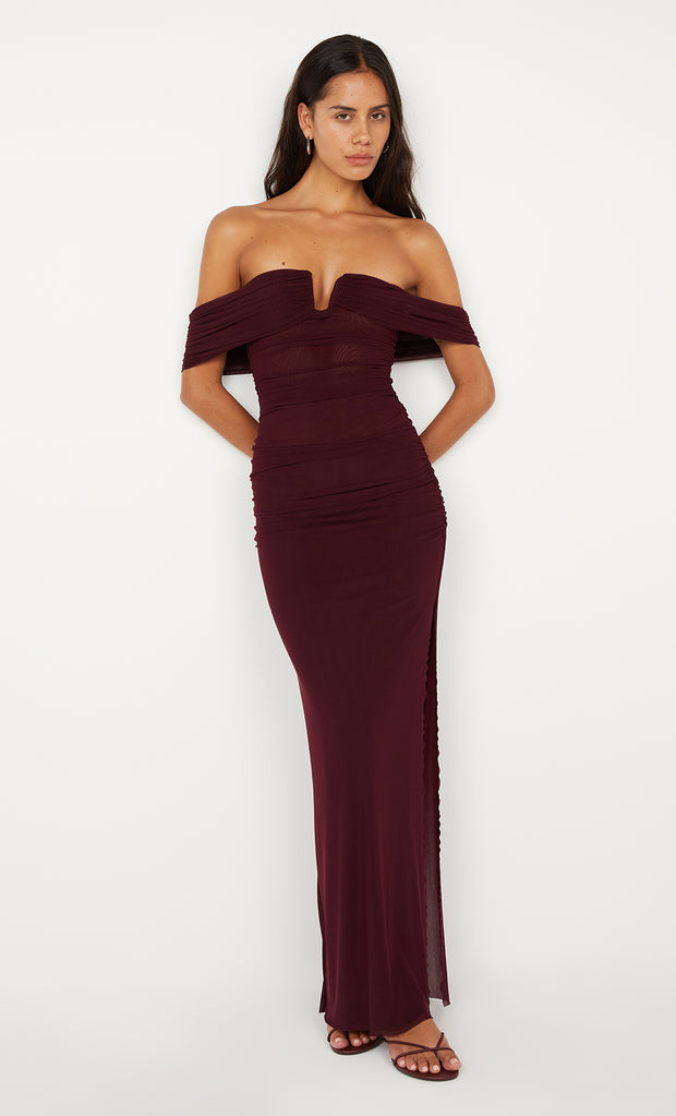 POPPY GATHERED MAXI DRESS - PLUM