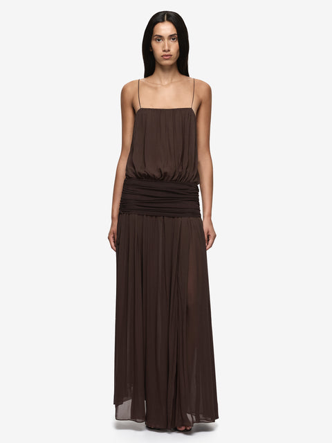 CAMILLE BLOUSON DRESS - DARK CHOCOLATE