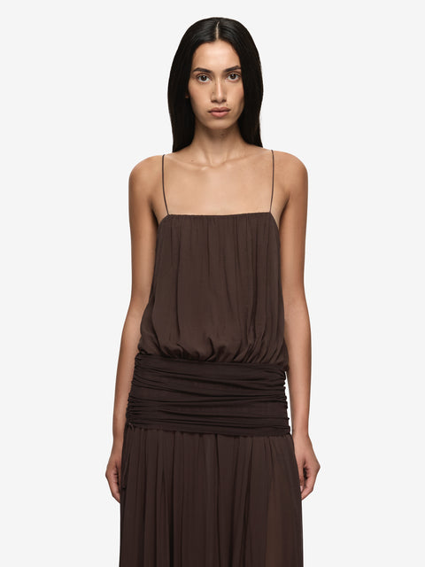 CAMILLE BLOUSON DRESS - DARK CHOCOLATE