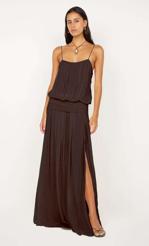 CAMILLE BLOUSON DRESS - DARK CHOCOLATE