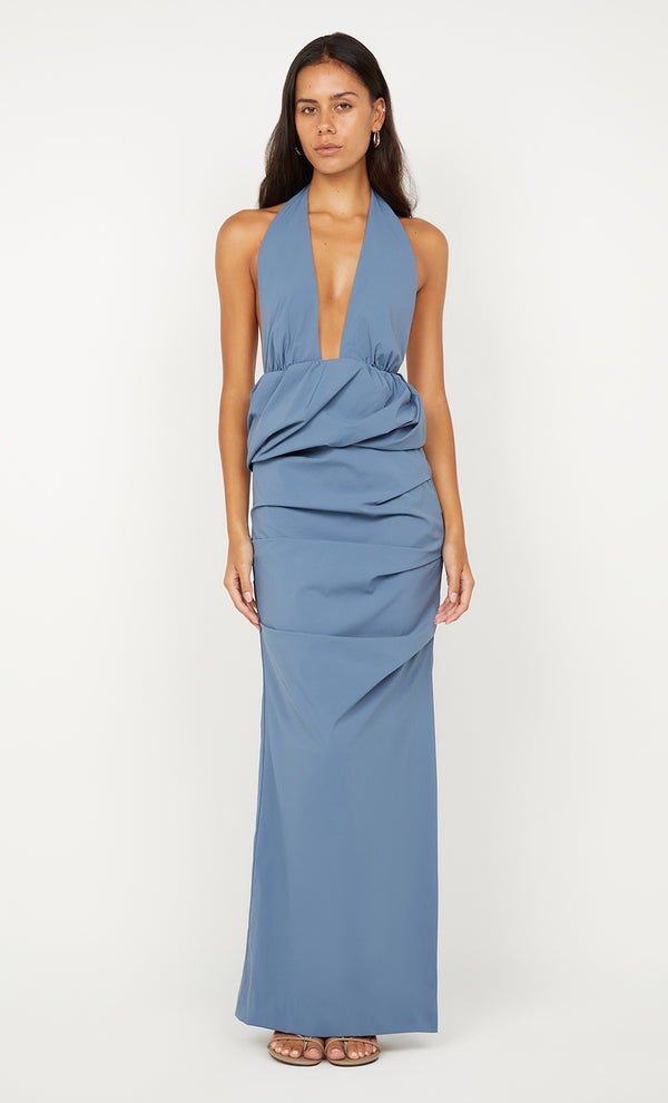PRISCILLA BUBBLE MAXI DRESS - STEEL BLUE