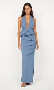 PRISCILLA BUBBLE MAXI DRESS - STEEL BLUE