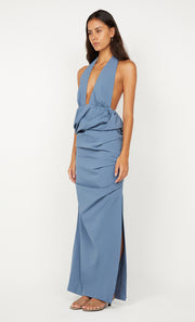 PRISCILLA BUBBLE MAXI DRESS - STEEL BLUE