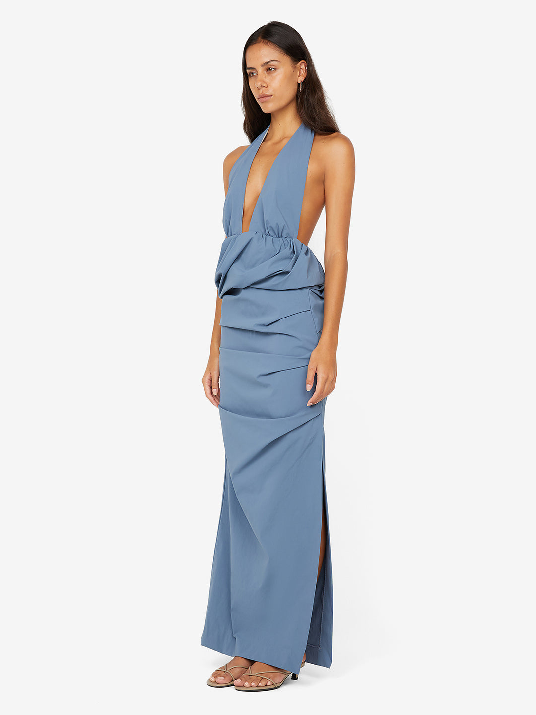 PRISCILLA BUBBLE MAXI DRESS - STEEL BLUE