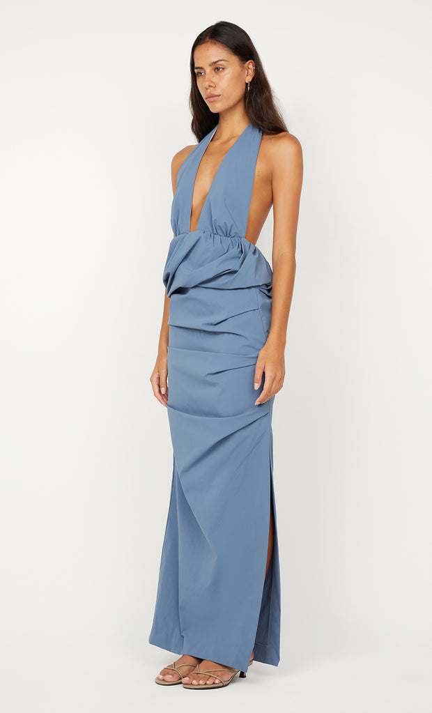 PRISCILLA BUBBLE MAXI DRESS - STEEL BLUE