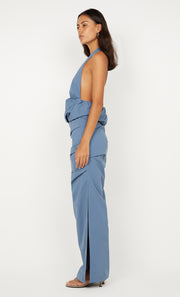 PRISCILLA BUBBLE MAXI DRESS - STEEL BLUE