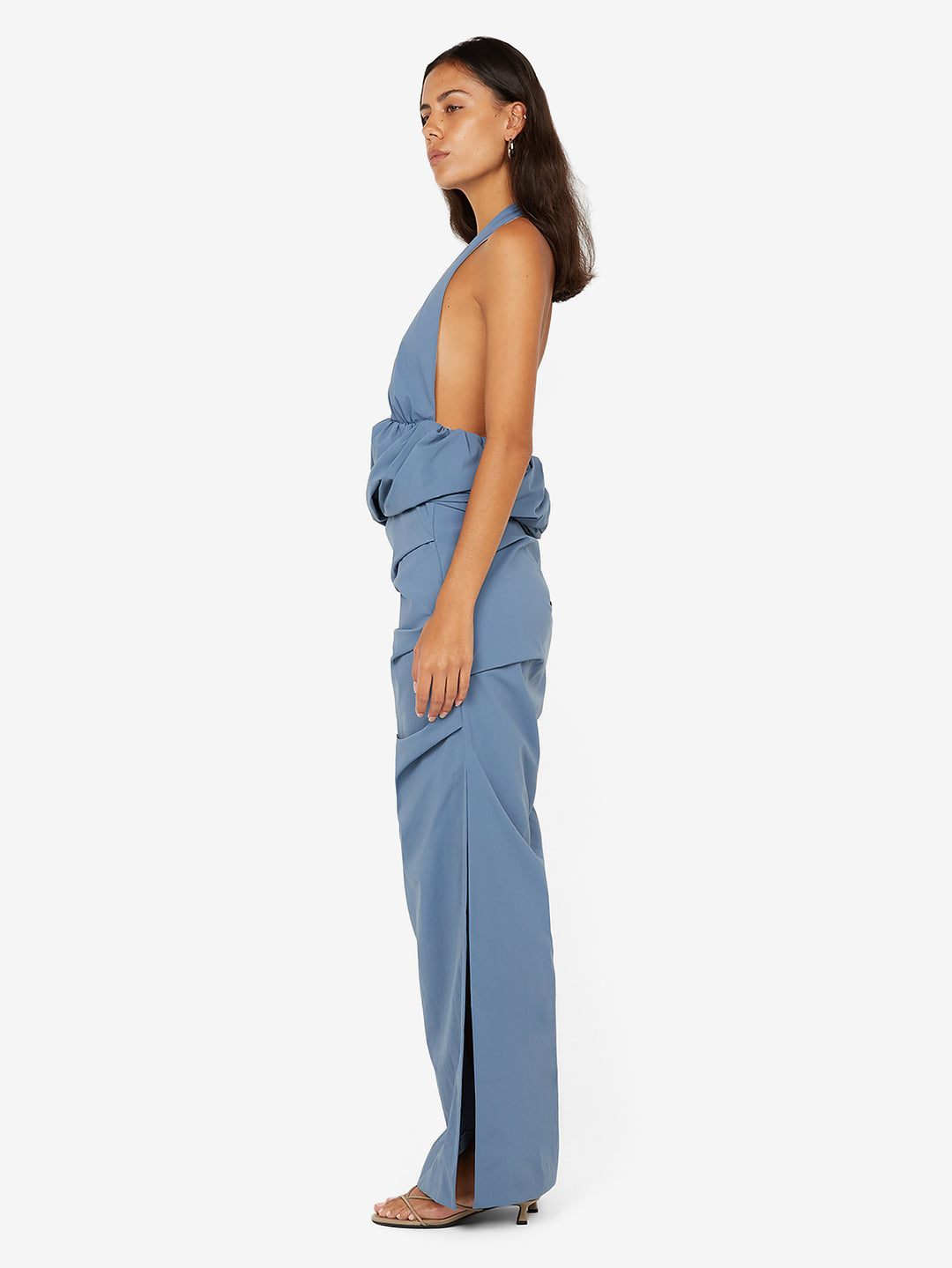 PRISCILLA BUBBLE MAXI DRESS - STEEL BLUE