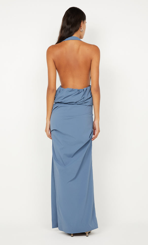 PRISCILLA BUBBLE MAXI DRESS - STEEL BLUE