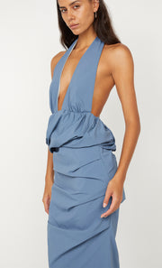 PRISCILLA BUBBLE MAXI DRESS - STEEL BLUE