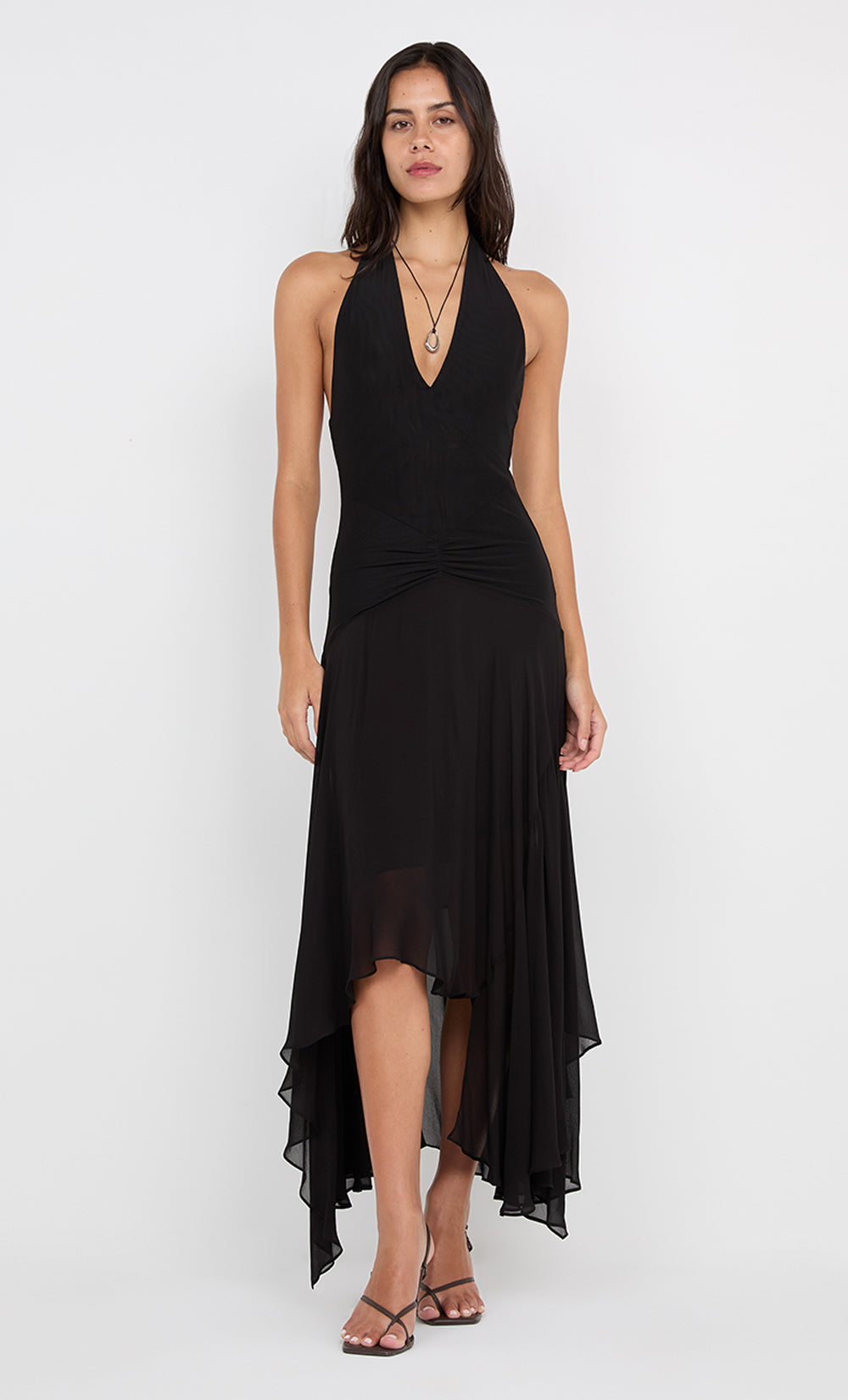 IDA WRAP MIDI DRESS - BLACK