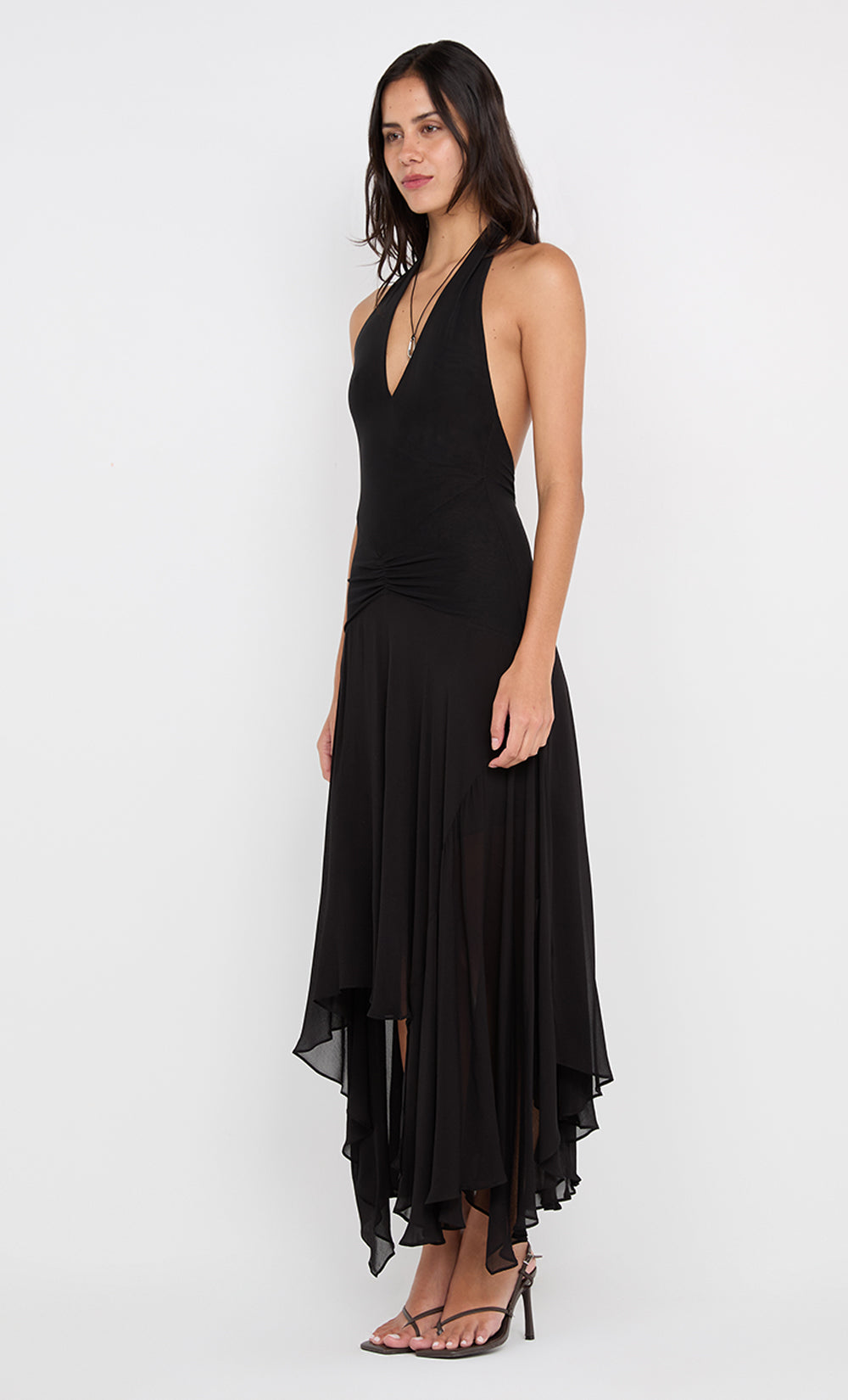 IDA WRAP MIDI DRESS - BLACK