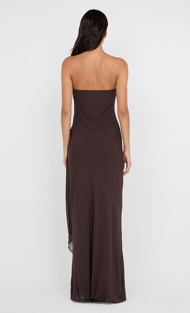 SONEVA STRAPLESS MAXI DRESS - DARK CHOCOLATE