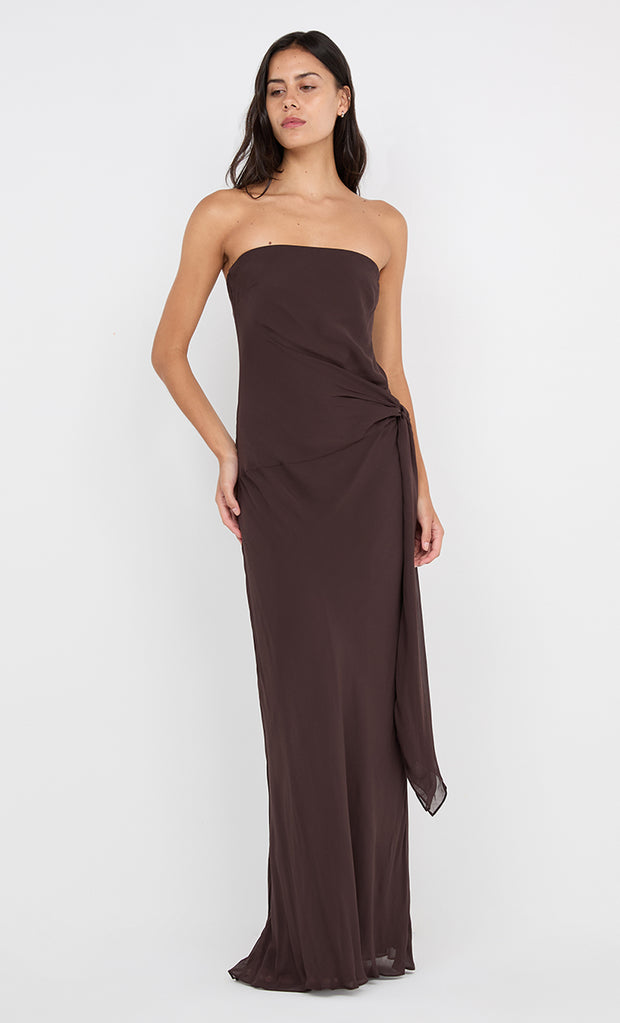 SONEVA STRAPLESS MAXI DRESS - DARK CHOCOLATE