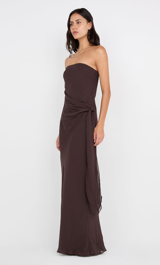 SONEVA STRAPLESS MAXI DRESS - DARK CHOCOLATE