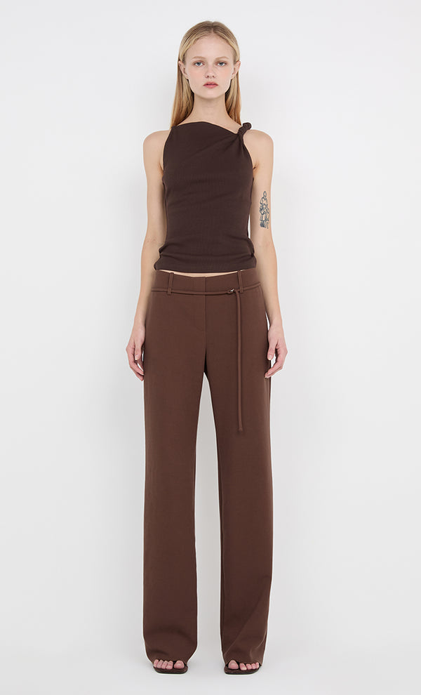 JUDE BELTED PANT  - CHOC