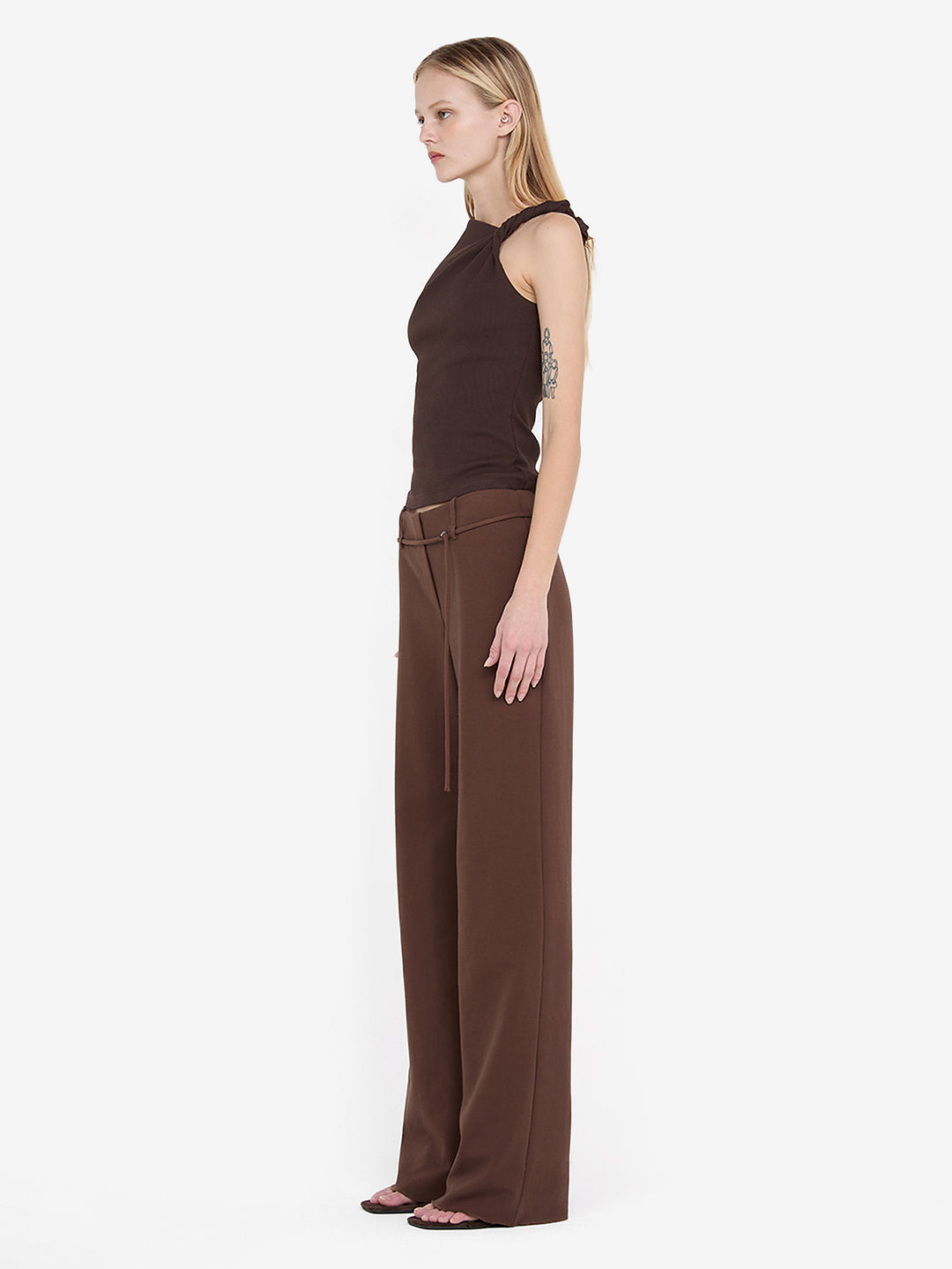 JUDE BELTED PANT  - CHOC